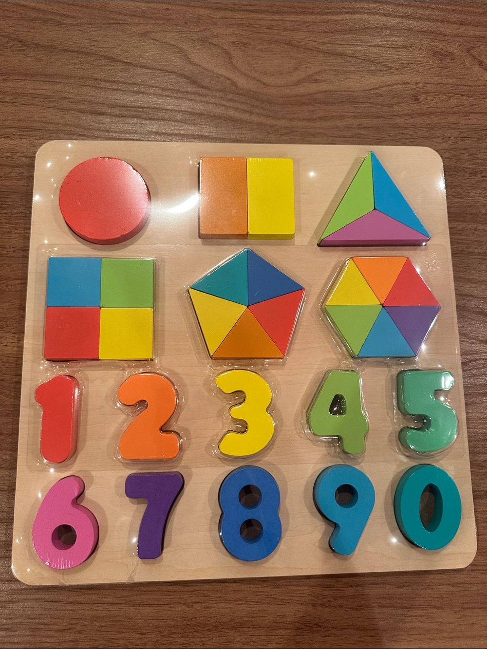 Wooden Colorful Shapes & Numbers Learning Puzzle - Multicolor